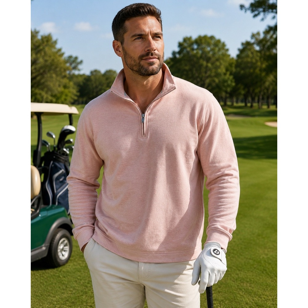 Peter‎ Millar Mens 2XL Peach Heathered Quarter Zip Pullover Knit Mock Neck
